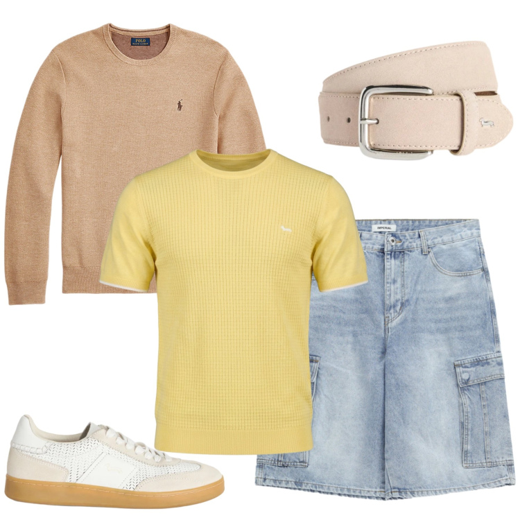 Outfit uomo - Total look #2412340. Stile Casual per Tutti i giorni. Abbinamento con bermuda, sneakers, cinture, t-shirt, maglieria.