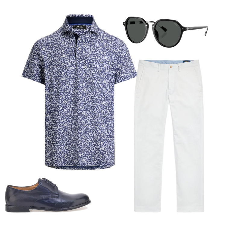 Outfit uomo - Total look #2412348. Stile Casual per Tutti i giorni. Abbinamento con pantaloni, polo, occhiali da sole, scarpe stringate.