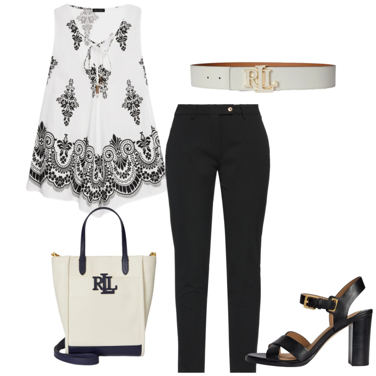 Outfit donna - Total look #2412356. Stile Minimal per Ufficio. look ideale per Tall. Abbinamento con pantaloni, canottiere, sandali in pelle, borse tote, cinture.