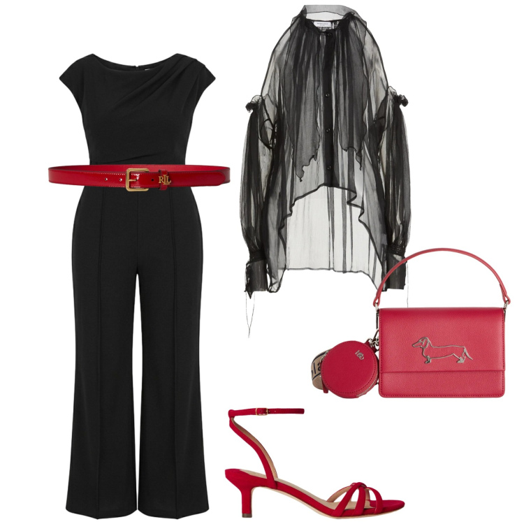 Outfit donna - Total look #2412358. Stile Glamour per Serata fuori. Abbinamento con camicie, tute, borse a tracolla, sandali col tacco, cinture.