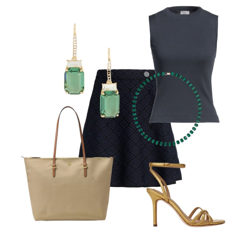 Outfit donna - Total look #2412366. Stile Casual chic per Serata fuori. Abbinamento con top, minigonne, sandali in pelle, borse tote, collane, orecchini.