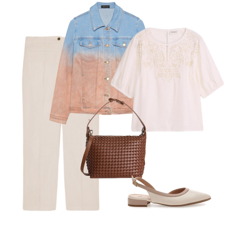 Outfit donna - Una estate che non ha ancora ingranato. Stile Casual chic Abbinamento con bluse, borse a spalla, blazer, pantaloni, ballerine.