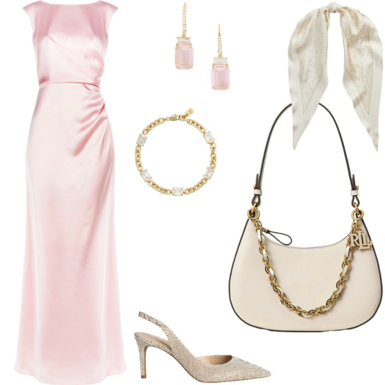 Outfit donna - Romanticismo. Stile Romantica per Cerimonia. Abbinamento con décolleté, vestiti lunghi, foulard, borse a spalla, orecchini, braccialetti.