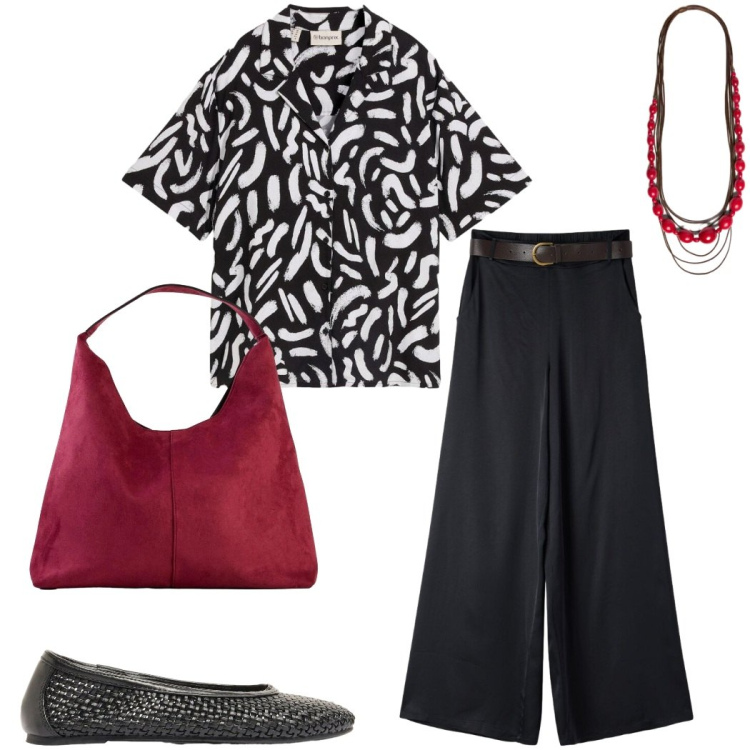Outfit donna - Giugno con le ballerine. Stile Urban per Tutti i giorni. Abbinamento con borse a spalla, ballerine, camicie a manica corta, pantaloni, collane.