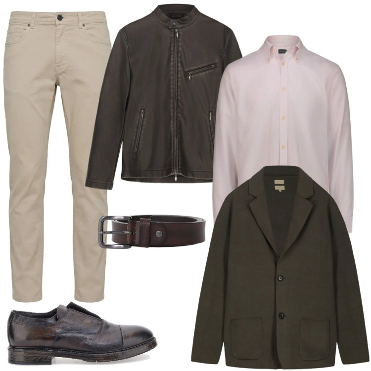 Outfit uomo - G. Ti raggiungo in motorino. Stile Trendy per Ufficio. Abbinamento con cinture, pantaloni, giacche, cardigans, camicie, scarpe stringate.