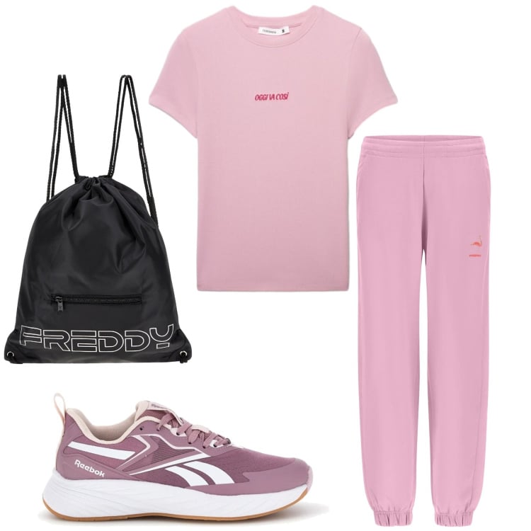 Outfit donna - Total look #2412423. Stile Sporty chic per Tutti i giorni. Abbinamento con t-shirt, pantaloni, zaini, sneakers.