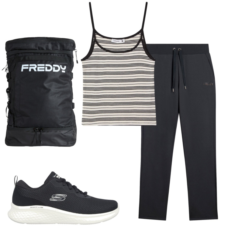 Outfit donna - Total look #2412428. Stile Urban per Sport. Abbinamento con canottiere, zaini, pantaloni, sneakers.