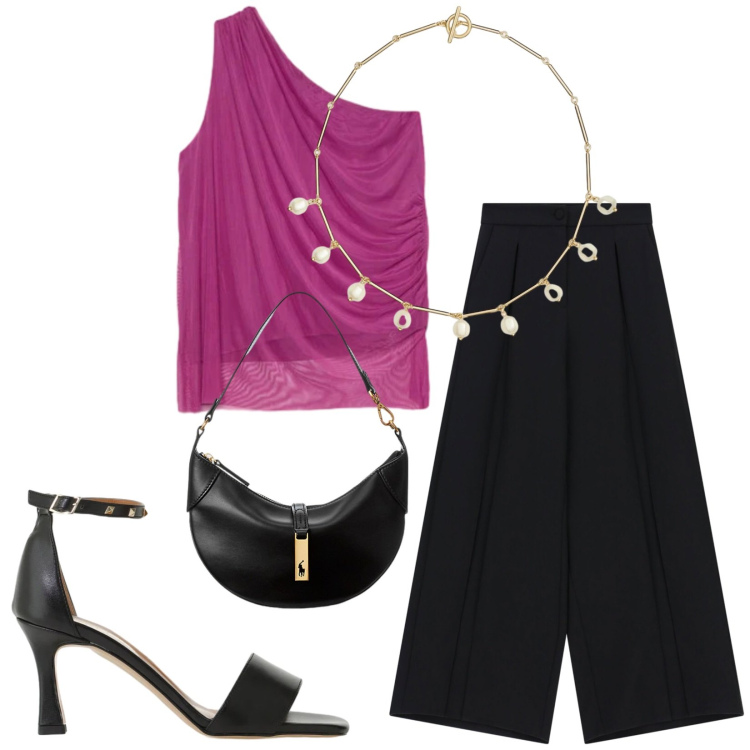 Outfit donna - Total look #2412438. Stile Chic per Serata fuori. Abbinamento con pantaloni a palazzo, sandali col tacco, top, borse a spalla, collane.