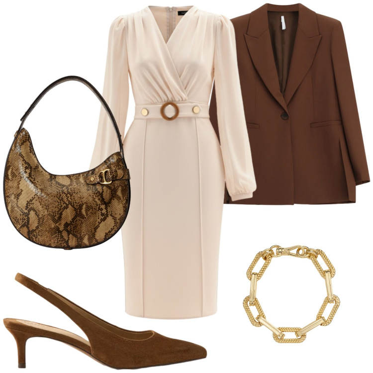 Outfit donna - Stile professionale. Stile Trendy per Ufficio. Abbinamento con vestiti a tubino, blazer, décolleté, borse a spalla, braccialetti.