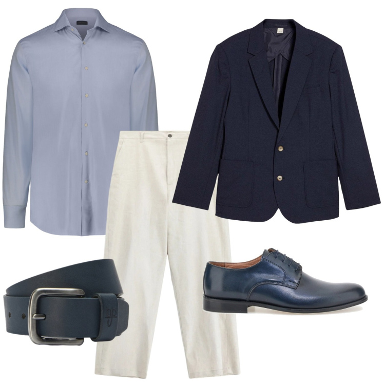 Outfit uomo - Sobrio raffinato. Stile Casual per Ufficio. Abbinamento con giacche, pantaloni, cinture, scarpe stringate, camicie.
