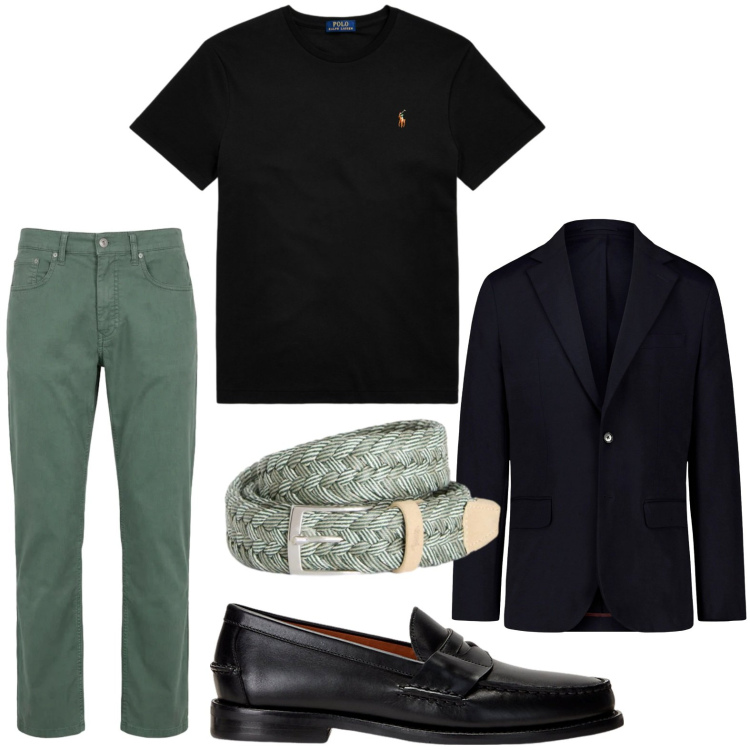 Outfit uomo - Elegante moderno. Stile Trendy per Ufficio. Abbinamento con pantaloni, cinture, scarpe stringate, t-shirt, giacche.