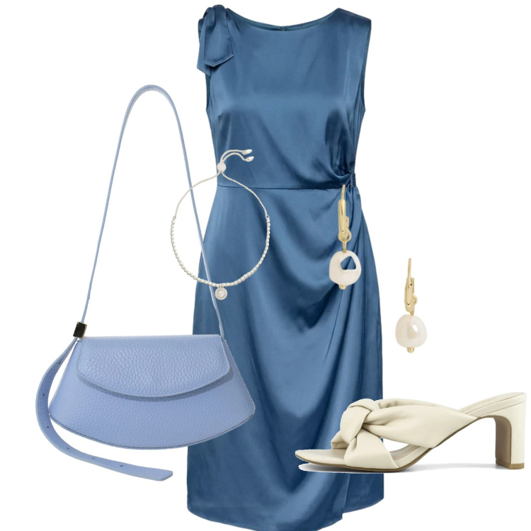 Outfit donna - Total look #2412503. Stile Chic per Cerimonia. Abbinamento con borse a spalla, vestiti midi/longuette, orecchini, braccialetti, sandali col tacco.