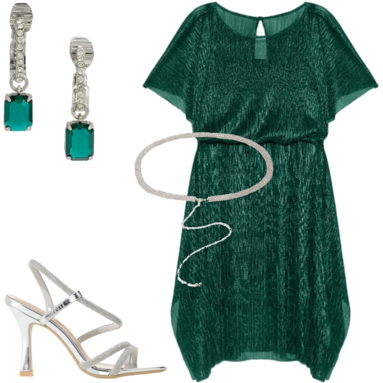 Outfit donna - Cerimonia a giugno. Stile Chic per Cerimonia. Abbinamento con sandali col tacco, vestiti asimmetrici, cinture, orecchini.