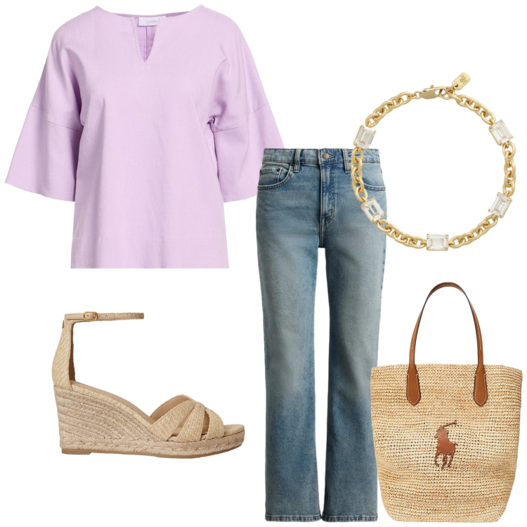 Outfit donna - Total look #2412560. Stile Basic per Tutti i giorni. Abbinamento con top, jeans dritti, espadrillas, borse tote, braccialetti.