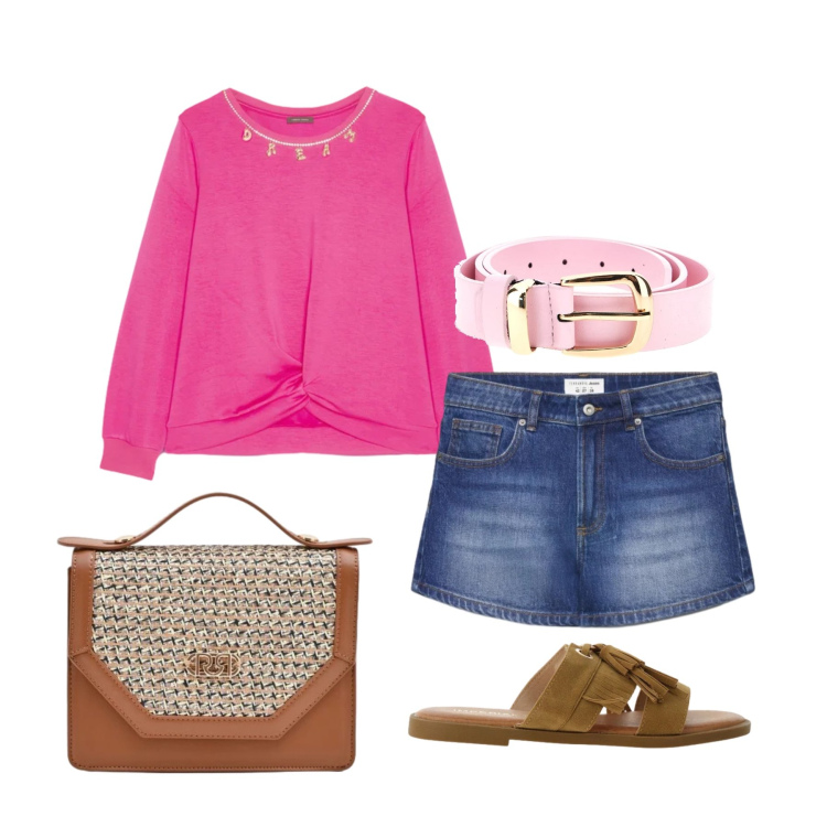 Outfit donna - Giugno. Stile Boho per Tutti i giorni. Abbinamento con shorts, pochette, sandali, felpe, cinture.