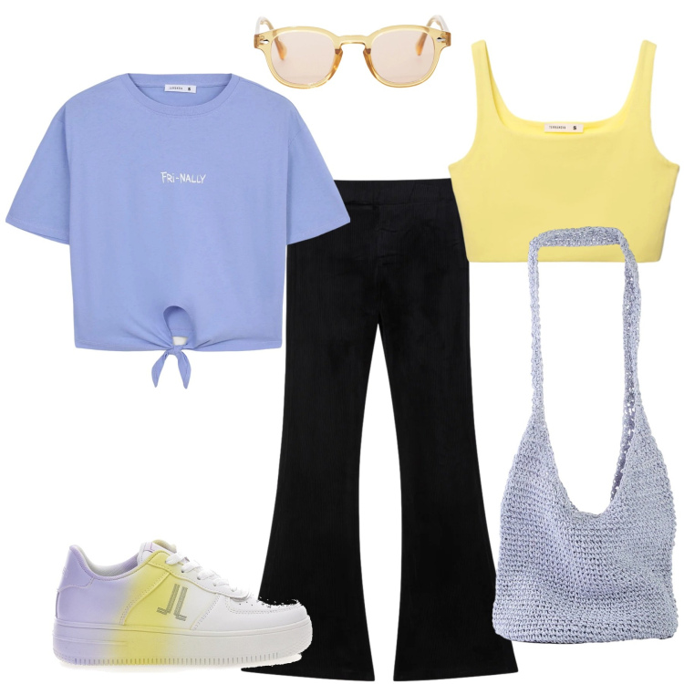 Outfit donna - Gemelli sportivi. Stile Sporty chic per Sport. Abbinamento con shopping bag, leggings, canottiere, t-shirt, occhiali da sole, sneakers.