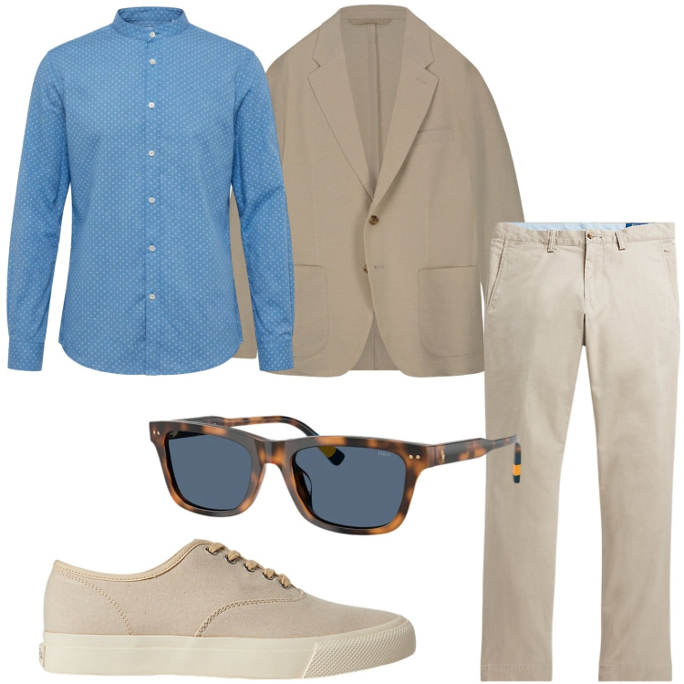 Outfit uomo - Estetica urbana. Stile Urban per Ufficio. Abbinamento con camicie, giacche, sneakers, pantaloni, occhiali da sole.
