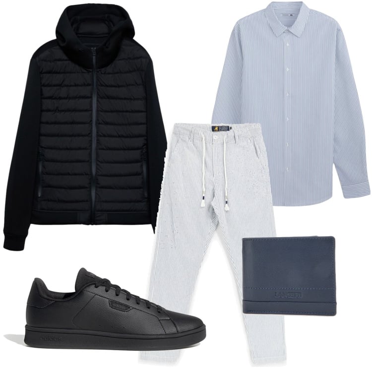 Outfit uomo - Look disinvolto. Stile Urban per Tutti i giorni. Abbinamento con camicie, giacche, portafogli, sneakers, pantaloni.