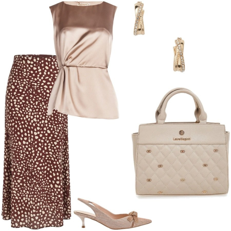 Outfit donna - My style. Stile Chic per Cerimonia. Abbinamento con gonne lunghe, bluse, décolleté, orecchini, borse a mano.