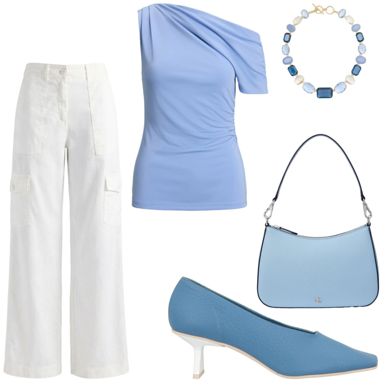Outfit donna - Total look #2412698. Stile Chic per Cerimonia. Abbinamento con décolleté, pantaloni cargo, top, borse a spalla, collane.