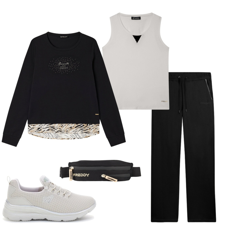 Outfit donna - Summer Energy. Stile Casual per Sport. Abbinamento con felpe, canottiere, borse sportive, pantaloni, sneakers.