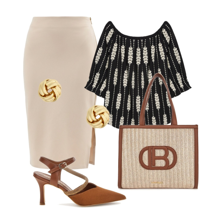 Outfit donna - Al cinema. Stile Bon Ton per Serata fuori. Abbinamento con gonne longuette, bluse, orecchini, borse a spalla, décolleté.