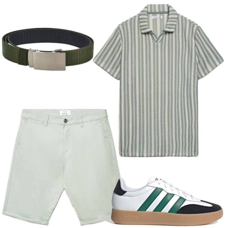 Outfit uomo - Tempo libero. Stile Casual per Tutti i giorni. Abbinamento con shorts, polo, sneakers, cinture.