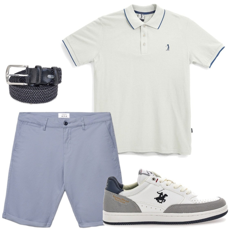 Outfit uomo - Serate estive con amico in relax. Stile Casual per Serata speciale. Abbinamento con shorts, sneakers, cinture, polo.