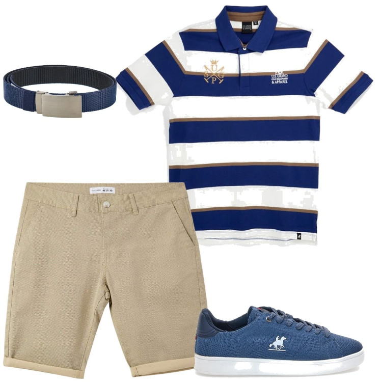 Outfit uomo - Abbinamenti e non la solita polo. Stile Trendy per Serata speciale. Abbinamento con pantaloni corti, sneakers, cinture, polo.