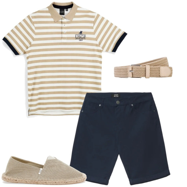 Outfit uomo - Espadrillas. Stile Trendy per Serata speciale. Abbinamento con cinture, bermuda, espadrillas, polo.