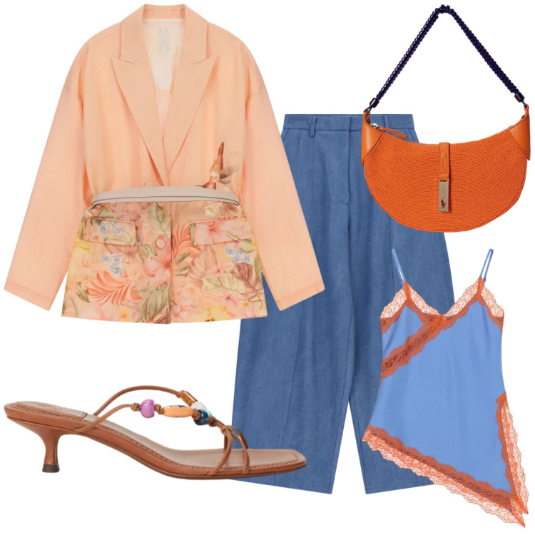 Outfit donna - Total look #2412761. Stile Casual chic per Tutti i giorni. Abbinamento con canottiere, jeans, blazer, sandali gioiello, borse a spalla.