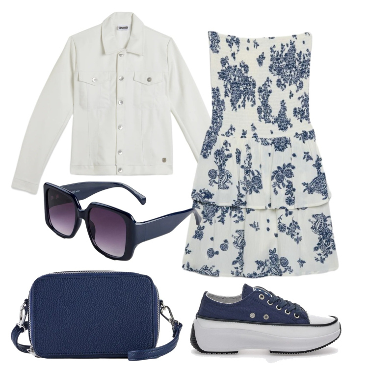 Outfit donna - Total look #2412768. Stile Urban per Tutti i giorni. Abbinamento con borse a tracolla, occhiali da sole, vestiti corti, giacche, sneakers alte.