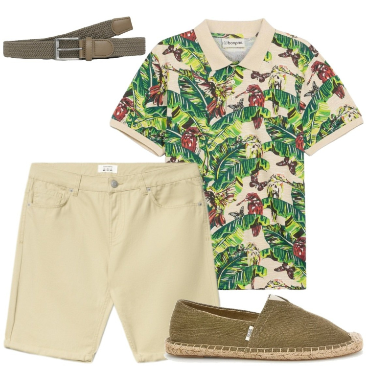 Outfit uomo - Simpaticissimo. Stile Trendy per Tutti i giorni. Abbinamento con polo, cinture, bermuda, espadrillas.