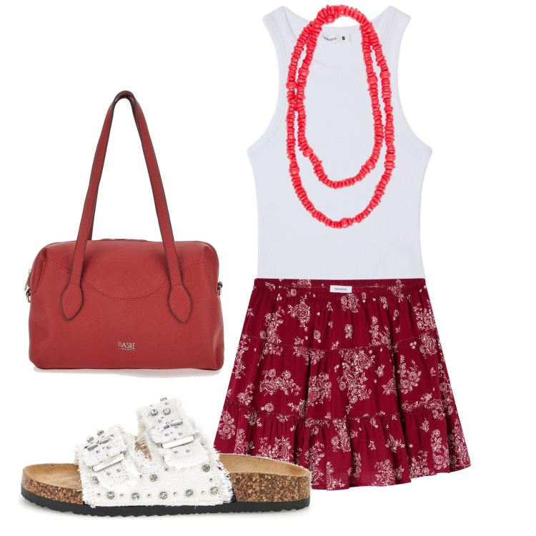 Outfit donna - Total look #2412776. Stile Basic per Tutti i giorni. Abbinamento con minigonne, canottiere, collane, borse a spalla, ciabatte.