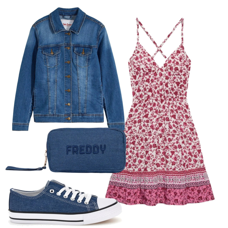 Outfit donna - Total look #2412785. Stile Romantica per Scuola/Università. Abbinamento con blazer, vestiti corti, pochette, sneakers.