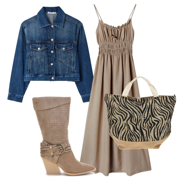 Outfit donna - Total look #2412800. Stile Boho per Tutti i giorni. Abbinamento con vestiti lunghi, cappotti, stivaletti texani, shopping bag.