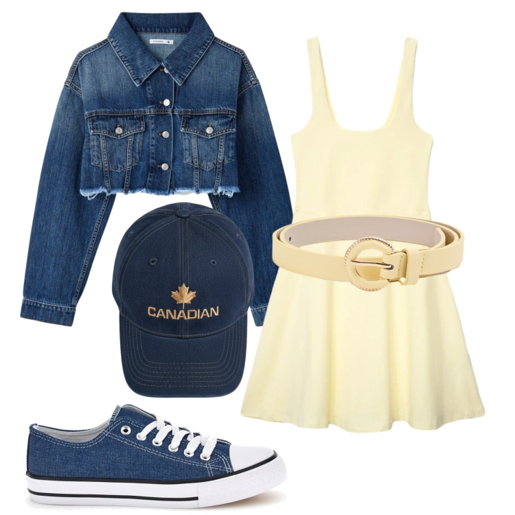 Outfit donna - Total look #2412801. Stile Sporty chic per Tutti i giorni. Abbinamento con vestiti corti, cinture, cappotti, berretti, sneakers.