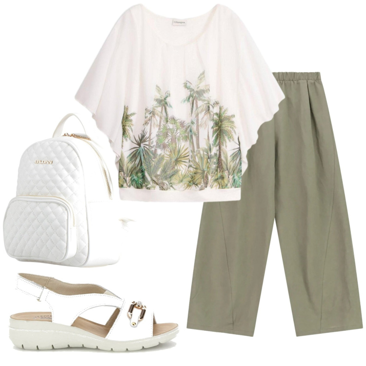 Outfit donna - Total look #2412802. Stile Basic per Ufficio. Abbinamento con zaini, bluse, pantaloni a palazzo, sandali.