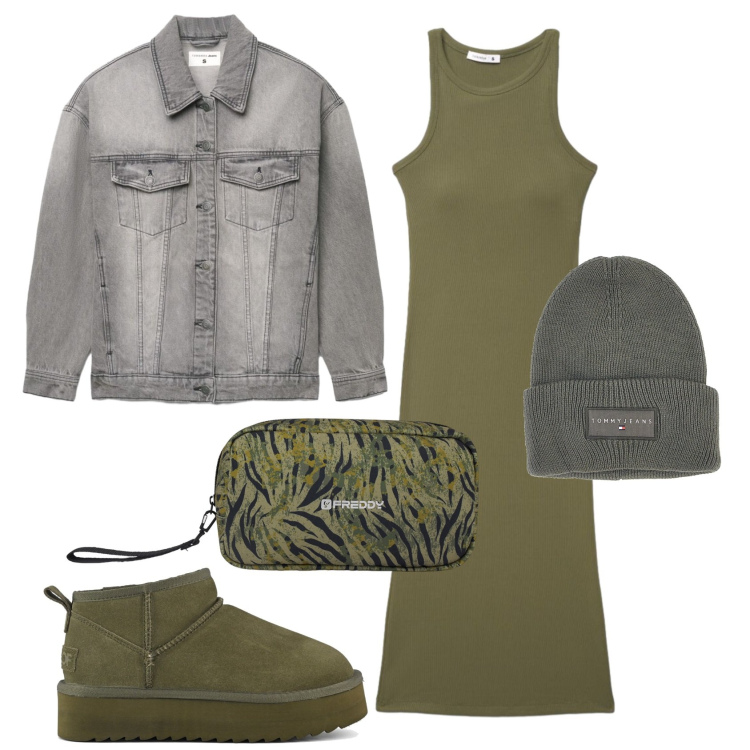 Outfit donna - Total look #2412803. Stile Urban per Tutti i giorni. Abbinamento con cappotti, vestiti midi/longuette, valigie, stivaletti, cappelli.