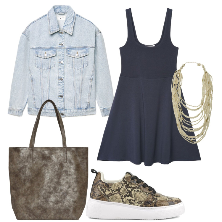 Outfit donna - Total look #2412808. Stile Urban per Tutti i giorni. Abbinamento con shopping bag, cappotti, vestiti corti, collane, sneakers.