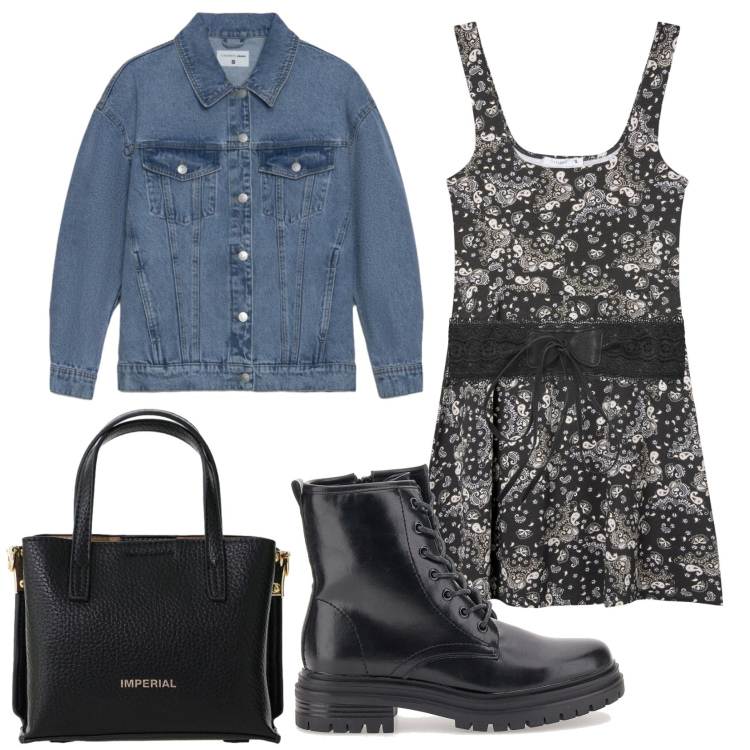 Outfit donna - Al concerto. Stile Rock per Serata fuori. Abbinamento con vestiti corti, cappotti, cinture, borse a tracolla, anfibi.