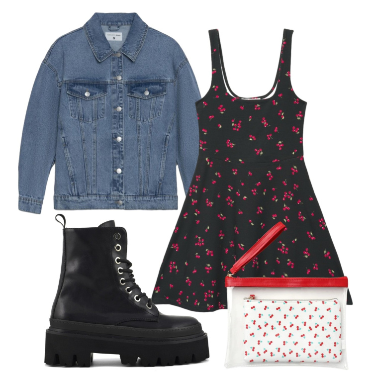 Outfit donna - Total look #2412826. Stile Rock per Tutti i giorni. Abbinamento con cappotti, pochette, vestiti corti, anfibi.