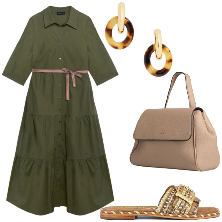 Outfit donna - Total look #2412866. Stile Minimal per Tutti i giorni. Abbinamento con zaini, vestiti chemisier, orecchini, ciabatte.