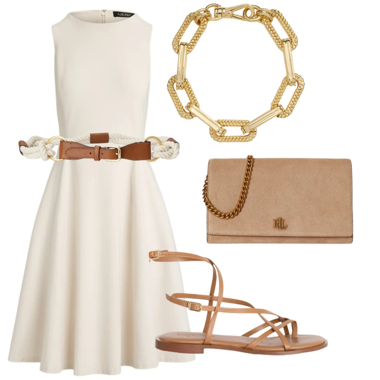 Outfit donna - Total look #2412868. Stile Chic per Serata fuori. Abbinamento con sandali in pelle, vestiti corti, borse a tracolla, cinture, braccialetti.