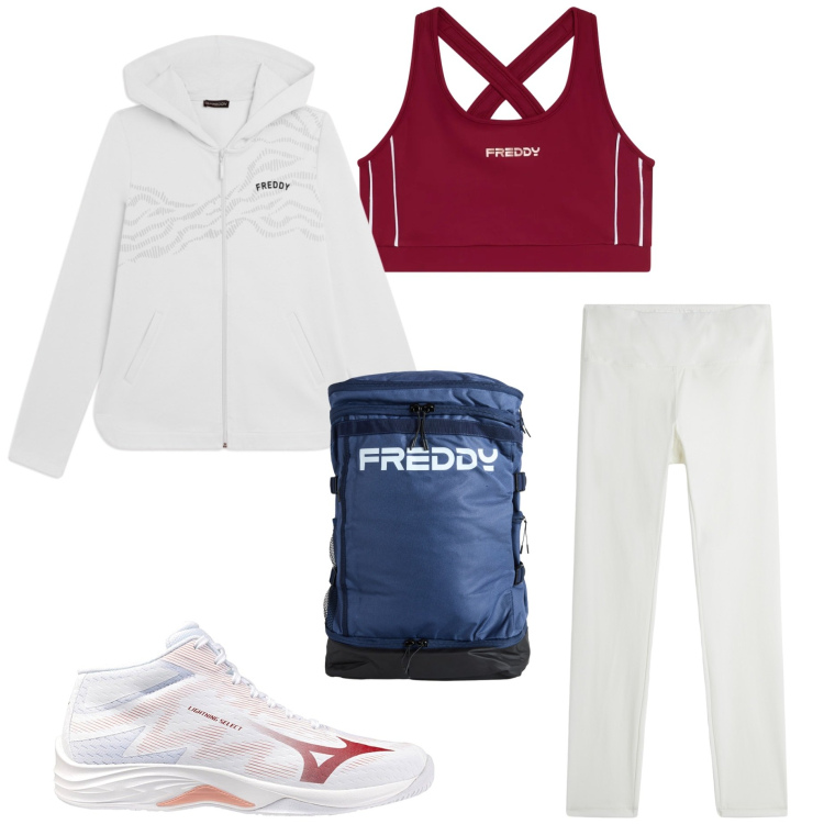 Outfit donna - Summer Energy. Stile Casual chic per Sport. Abbinamento con leggings, zaini, top, felpe con cappuccio, sneakers.