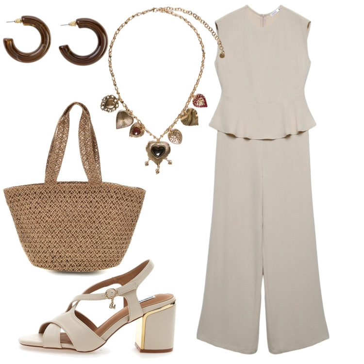 Outfit donna - Total look #2412886. Stile Bon Ton per Ufficio. Abbinamento con orecchini, tute, collane, sandali col tacco, borse a spalla.