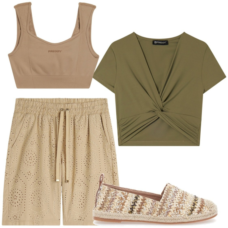 Outfit donna - Pantaloncini versatili. Stile Chic per Tutti i giorni. Abbinamento con bermuda, t-shirt, top sportivi, espadrillas.