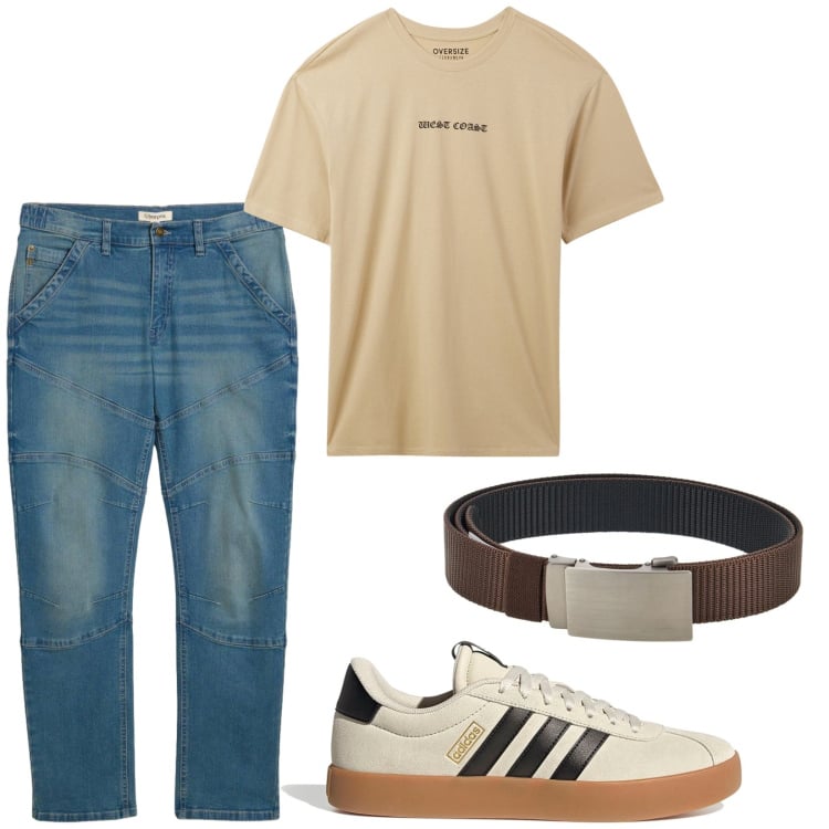 Outfit uomo - Total look #2412931. Stile Casual per Tutti i giorni. Abbinamento con jeans dritti, t-shirt, sneakers, cinture.