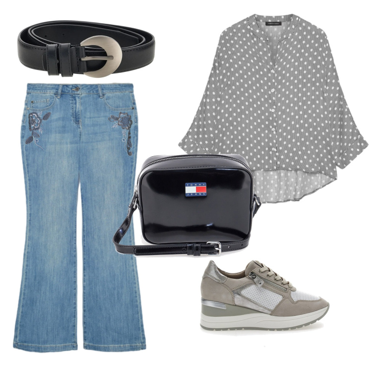 Outfit donna - Casual Glam Metropolitano. Stile Casual chic per Scuola/Università. Abbinamento con camicie, jeans, scarpe stringate, borse a tracolla, cinture.