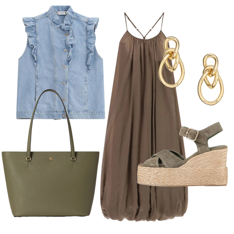 Outfit donna - Total look #2412936. Stile Minimal per Tutti i giorni. Abbinamento con espadrillas, vestiti lunghi, gilet, orecchini, borse tote.